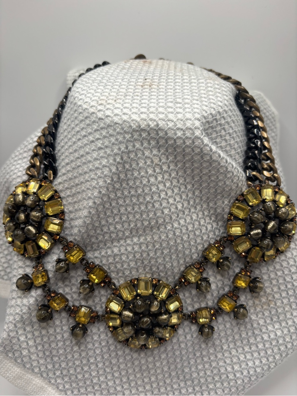 Stella & Dot Mixed Metal Yellow Crystal Statement Necklace